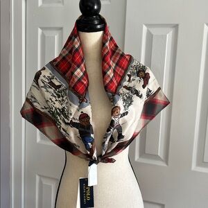 Polo Ralph Lauren Bear Winter Scarf Red Plaid Holiday Ski Skating Rare